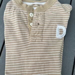 Ditch Plains men’s L tan with white stripes, short sleeve henley T shirt